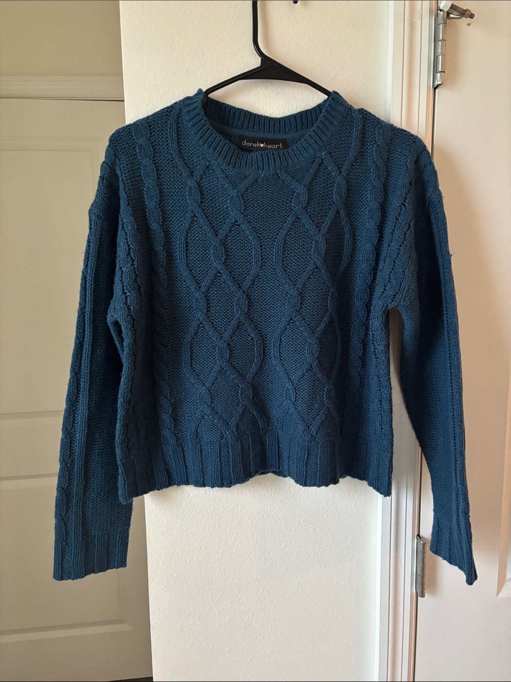 Derek Heart Teal Cable Knit Crewneck Sweater
